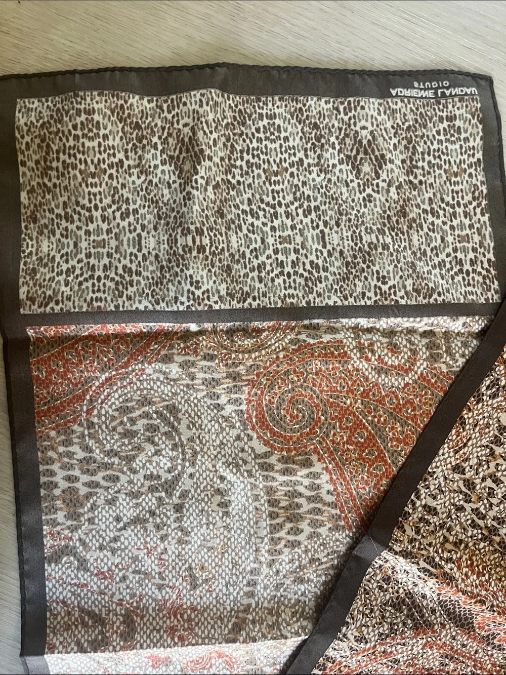 Adrienne Landau Studio Animal Print Paisley Oblong Scarf Wrap Brown Neutral